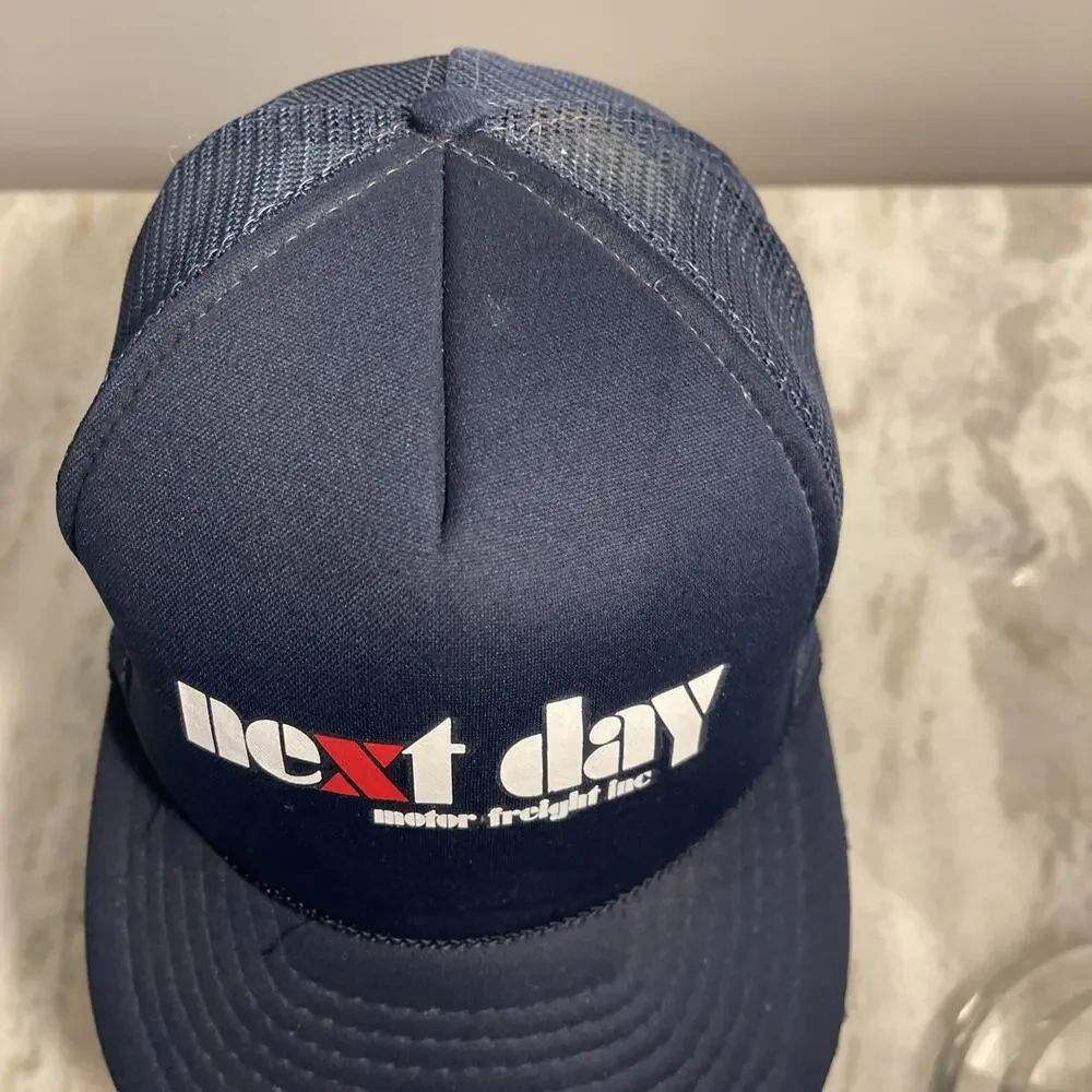 VINTAGE Next Day Motor Freight Hat Cap Snap Back Blue Mesh Trucker Mens 80s 90s
